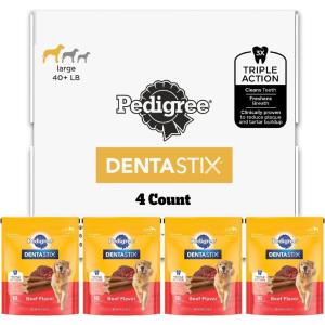imagePEDIGREE DENTASTIX Dental Dog Treats for Large Dogs Fresh Flavor Dental Bones 519 oz 6 Treats Pack of 7Beef