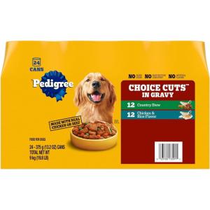 imagePedigree Choice Cuts in Gravy Adult Canned Soft Wet Dog Food Chicken ampamp Rice ampamp Country Stew 132 oz Cans 24 Count Pack of 1