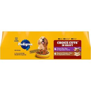 imagePedigree Choice Cuts in Gravy Adult Canned Soft Wet Dog Food Steak ampamp Vegetable 132 oz Cans 12 Count Pack of 1Prime Rib  Chicken