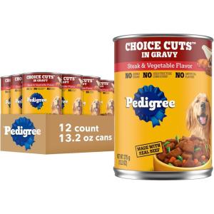 imagePedigree Choice Cuts in Gravy Adult Canned Soft Wet Dog Food Steak ampamp Vegetable 132 oz Cans 12 Count Pack of 1Steak