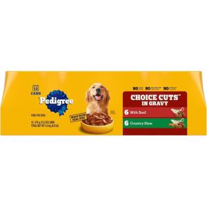 imagePedigree Choice Cuts in Gravy Adult Canned Soft Wet Dog Food Steak ampamp Vegetable 132 oz Cans 12 Count Pack of 1Variety Beef  Country Stew