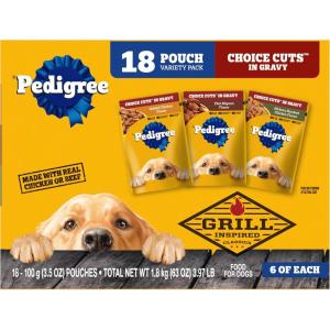 imagePedigree Choice Cuts in Gravy Adult Soft Wet Dog Food 18Count Variety Pack 35 oz Pouches