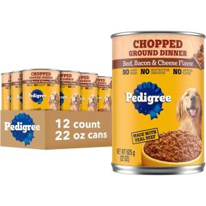 imagePedigree Chopped Ground Dinner Adult Canned Soft Wet Dog Food Filet Mignon Flavor 132 oz Cans 12 Count Pack of 1Beef  Bacon  Cheese