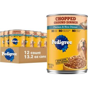 imagePedigree Chopped Ground Dinner Adult Canned Soft Wet Dog Food Filet Mignon Flavor 132 oz Cans 12 Count Pack of 1Chicken  Rice
