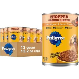 imagePedigree Chopped Ground Dinner Adult Canned Soft Wet Dog Food Filet Mignon Flavor 132 oz Cans 12 Count Pack of 1Filet Mignon  Bacon