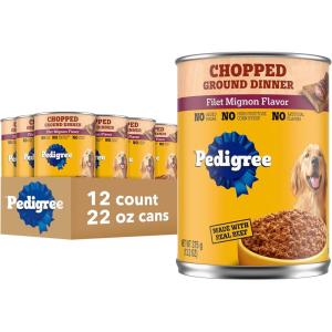 imagePedigree Chopped Ground Dinner Adult Canned Soft Wet Dog Food Filet Mignon Flavor 132 oz Cans 12 Count Pack of 1Filet Mignon