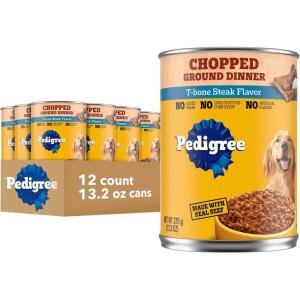 imagePedigree Chopped Ground Dinner Adult Canned Soft Wet Dog Food Filet Mignon Flavor 132 oz Cans 12 Count Pack of 1Tbone Steak