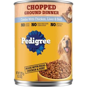imagePedigree Chopped Ground Dinner Adult Soft Wet Dog Food Chicken Liver ampamp Beef 132 oz Cans 12 Count Pack of 1