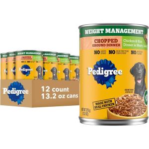 imagePedigree Chopped Ground Dinner Weight Management Wet Dog Food Chicken ampamp Rice Dinner in Meaty Juices 132 oz Cans 12 Count Pack of 1