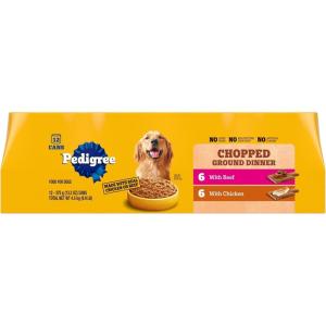 imagePedigree Chopped Ground Dinner Wet Dog Food Chicken ampamp Beef Variety Pack 132 oz Cans 12 Count Pack of 1Chicken  Beef