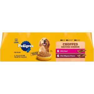 imagePedigree Chopped Ground Dinner Wet Dog Food Chicken ampamp Beef Variety Pack 132 oz Cans 12 Count Pack of 1Filet Mignon  Beef
