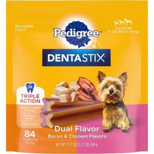 imagePedigree Dentastix Dual Flavor Small Breed Dog Treats Bacon ampamp Chicken 1778 oz Bag 84 Treats