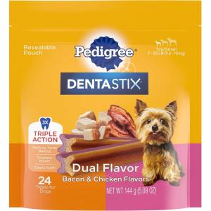 imagePedigree Dentastix Dual Flavor Small Dog Dental Treats Bacon ampamp Chicken 508 oz Bag 24 Treats