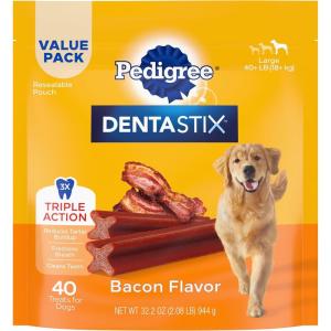 imagePedigree Dentastix Large Breed Dog Treats Bacon Flavor 208 lb Bag 40 Treats
