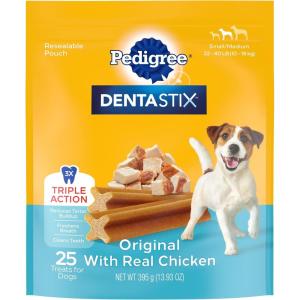 imagePedigree Dentastix Small ampamp Medium Breed Dog Treats Original with Real Chicken 1393 oz Bag 25 Treats