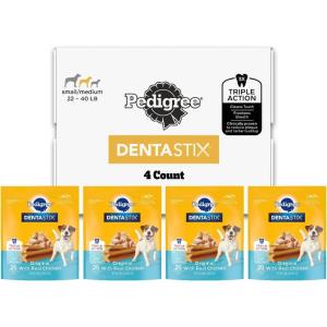 imagePedigree Dentastix Small ampamp Medium Breed Dog Treats Original with Real Chicken 4 25ct Bags 100 Treats TotalChicken