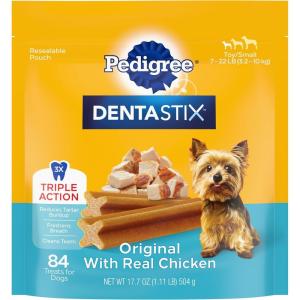 imagePedigree Dentastix Small and Toy Breed Dog Treats Original with Real Chicken 177 oz Bag 84 Treats
