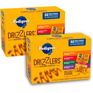 imagePedigree Drizzlers Wet Dog Food Savory Sauce Multipack 60g DualServing Pouches 8 Count Pack of 6 48 Pouches 96 Servings TotalVariety Chicken  Beef  Turkey  Lamb