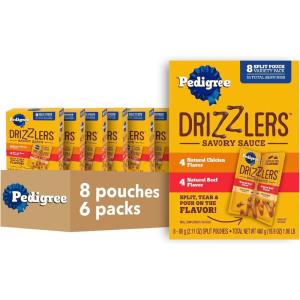 imagePedigree Drizzlers Wet Dog Food Savory Sauce Multipack 60g DualServing Pouches 8 Count Pack of 6 48 Pouches 96 Servings TotalVariety Chicken  Beef