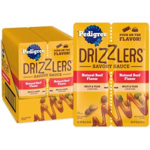 imagePedigree Drizzlers Wet Dog Savory Sauce Natural Beef Flavor 60g DualServing Pouch 22 Count 48 Servings Total