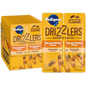 imagePedigree Drizzlers Wet Dog Savory Sauce Natural Chicken Flavor 60g DualServing Pouch 22 Count 48 Servings Total