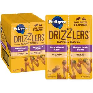 imagePedigree Drizzlers Wet Dog Savory Sauce Natural Lamb Flavor 60g DualServing Pouch 22 Count 48 Servings Total