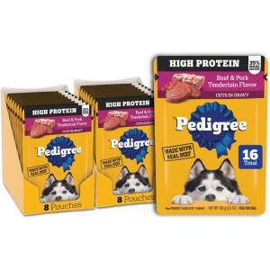 imagePedigree High Protein Adult Soft Wet Dog Beef ampamp Pork Tenderloin 35 oz Pouches 16 CountBeef  Pork