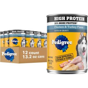 imagePedigree High Protein Adult Soft Wet Dog Food Beef Lamb ampamp Chicken Turkey in Gravy Multipack 132 oz Cans 12 Count Pack of 1Chicken  Turkey