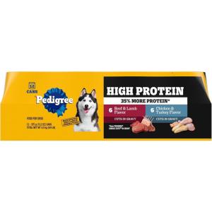 imagePedigree High Protein Adult Soft Wet Dog Food Beef Lamb ampamp Chicken Turkey in Gravy Multipack 132 oz Cans 12 Count Pack of 1Variety Beef  Lamb  Chicken  Turkey