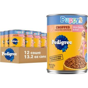 imagePedigree Puppy Chopped Ground Dinner Canned Wet Puppy Food with Chicken ampamp Beef 132 oz Cans 12 Count Pack of 1Chicken  Beef
