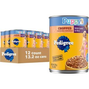 imagePedigree Puppy Chopped Ground Dinner Canned Wet Puppy Food with Chicken ampamp Beef 132 oz Cans 12 Count Pack of 1Lamb  Rice