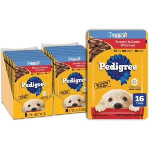 imagePedigree Puppy Soft Wet Dog Food Morsels in Sauce with Beef 35 oz Pouches 16 Count
