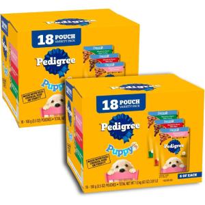 imagePedigree Puppy Soft Wet Dog Food Variety Pack 35 oz Pouches 18 Count Pack of 218 Count Pack of 2